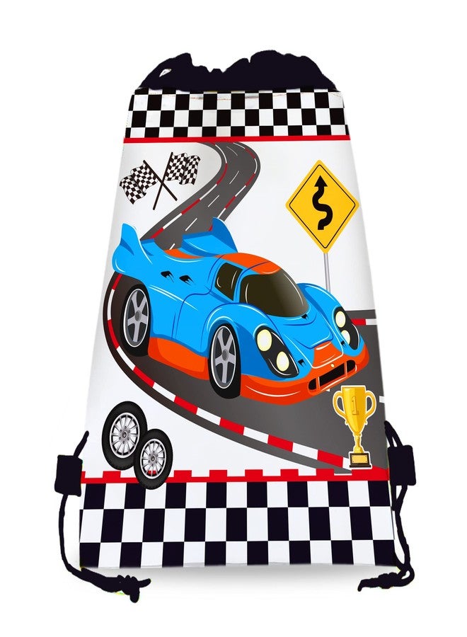 CC HOME 12 Pack Race Car Theme Drawstring Bags - 10.6'' x 13.4'' Gift Candy Treat Favor Bags for Kids Girls Boys Birthday Party, Racing Theme Baby Decorations - Image 1